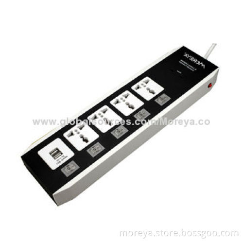 Power Strip of Universal Standard, 4 Individual Outlets + 2 USB Plugs, Overload Protection